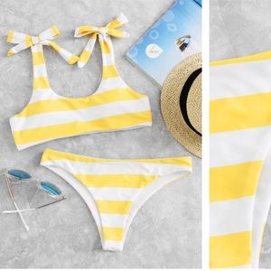 Shein Knot Striped Bikini Set Yellow NWT